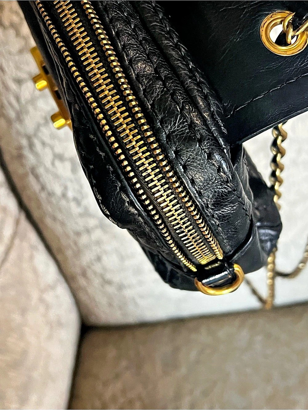 Prada Glace Calf Pushlock Chain Shoulder Bag Black - Picture 12 of 16